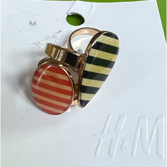 M Ring set stripes & gold modernist stacking bands statement nautical preppy - Picture 1 of 9
